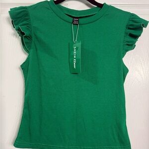 SHEIN Green Ruffle Sleeve Short Sleeve Tee